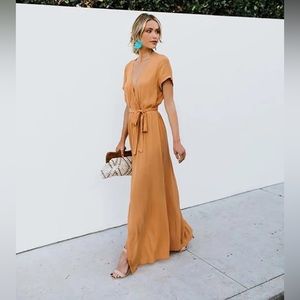 NWT Boho Wren and Ivory Maxi Wrap Dress Rokoko Camel Tan Size Small